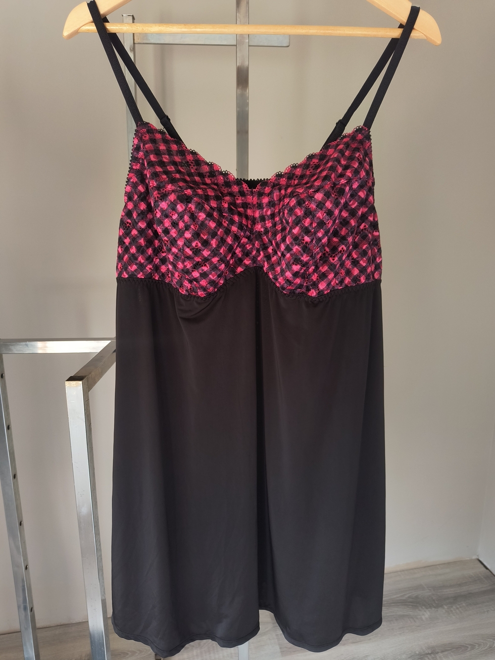 DÉESSE LINGERIE Pink & Black Lace Babydoll Chemise - Plus Size 2X